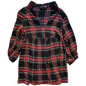 Zara black Stewart tartan v neck tunic 3/4 sleeves sz s